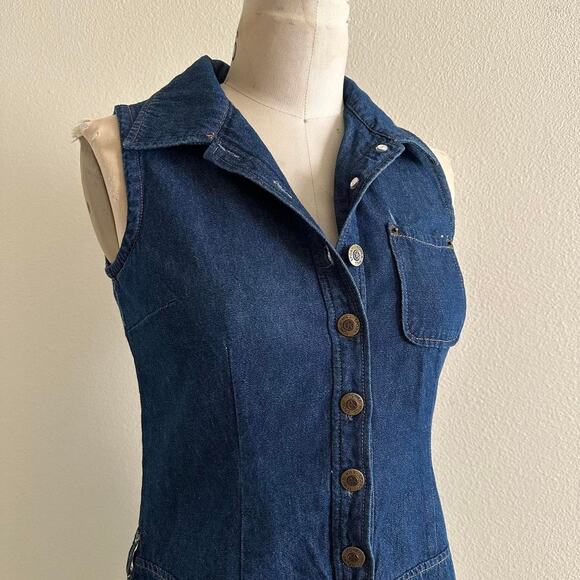 Vintage Tower Hill Sport 100% cotton sleeveless dark wash mini jean dress - Picture 2 of 12